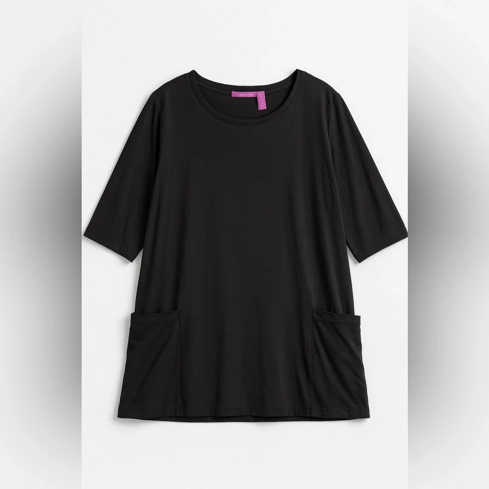 Woman Within 2X Black Cotton Tunic Top - Soft Knit with Pockets